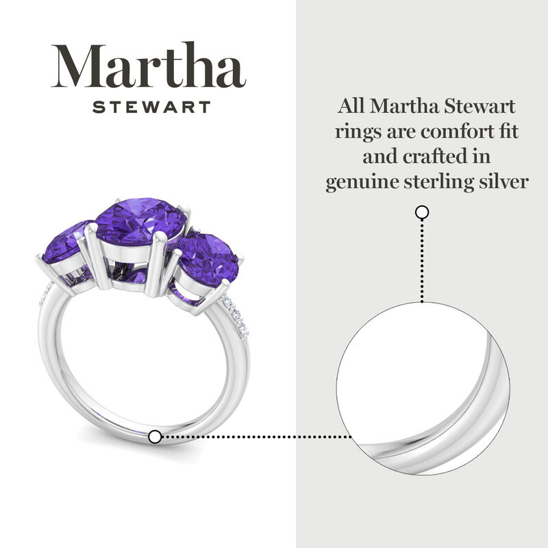 Martha Stewart 5ctw. Oval Amethyst & Lab Grown Diamond Three Stone Ring In Sterling Silver image number null